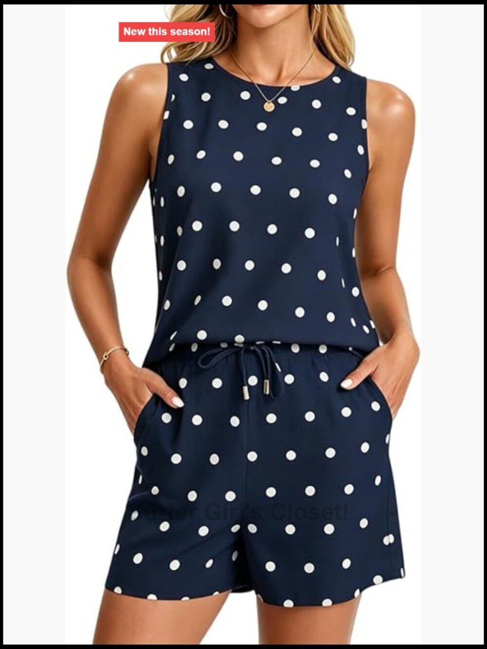 Sleeveless Crewneck Polka Dot 2 Piece Set Elastic Waist Shorts Lounge Outfits